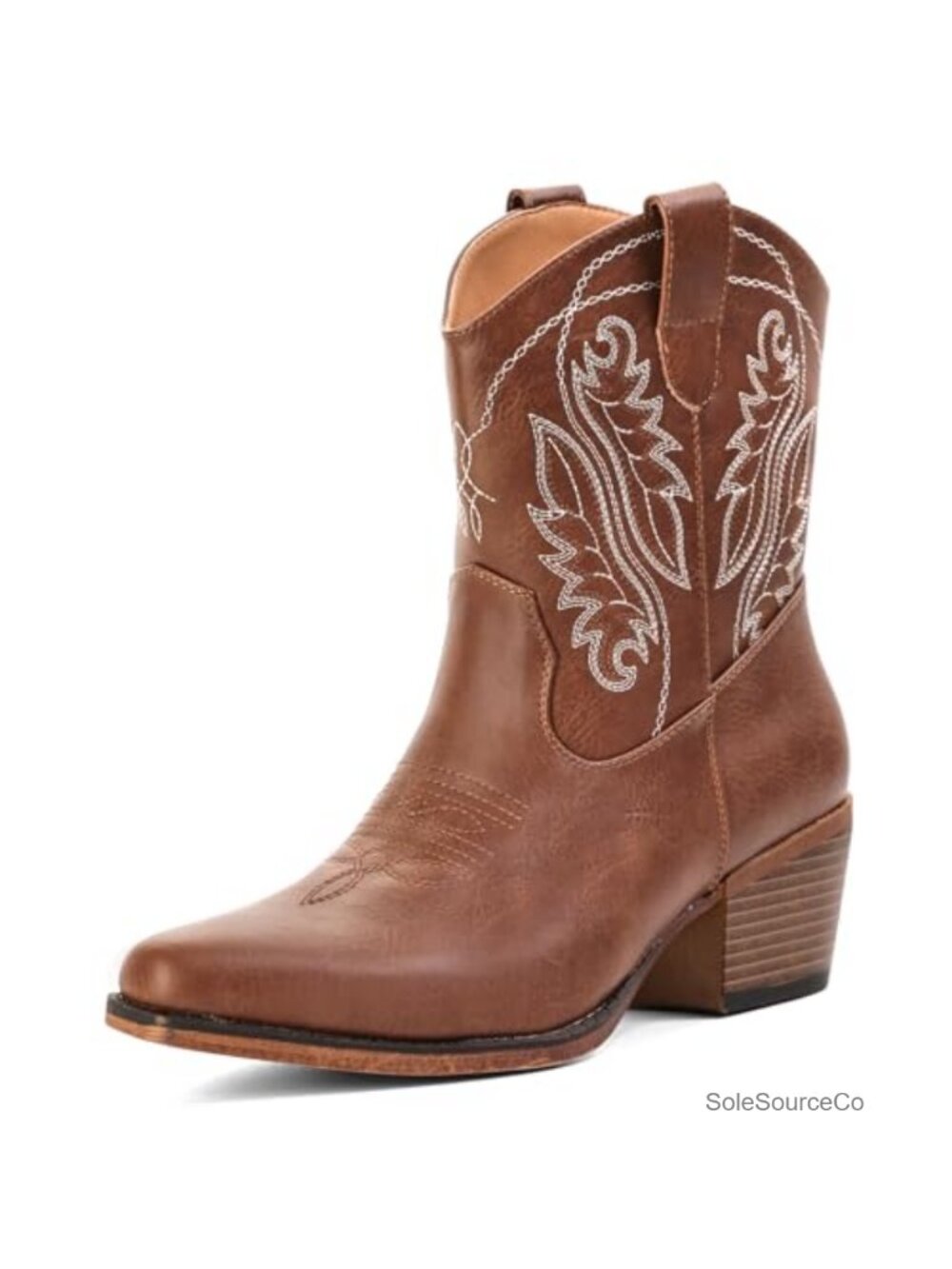 Faux Leather Cowboy Ankle Boots Western Cowgirl Booties